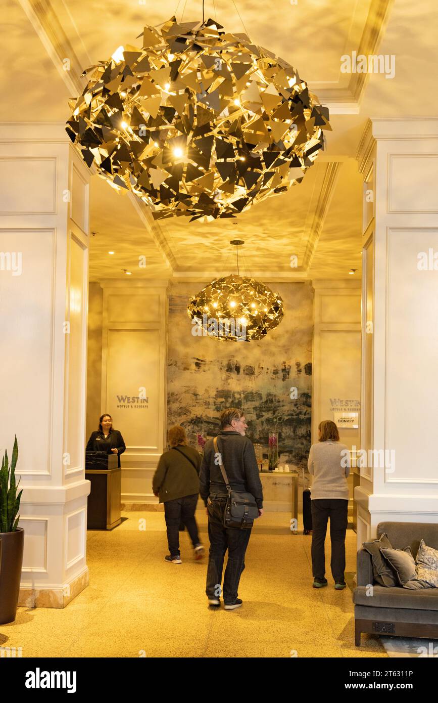 Halifax Nova Scotia Canada; luxury hotel lobby - Guests in the interior ...
