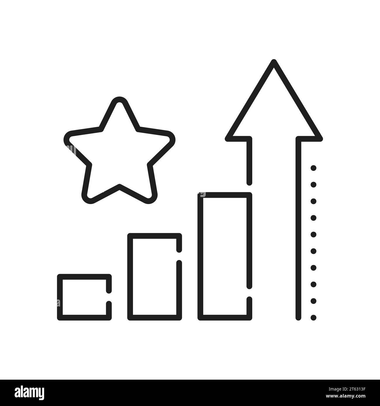 Golden star award gold growing chart grade outline icon. Vector ranking top quality sign. Excellent service, quality growth chart arrows up Stock Vector