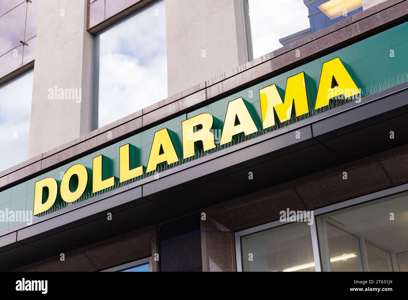 Dollarama store sign Canada; exterior; a low cost store based in Canada; St. Johns, Newfoundland, Canada. Stock Photo