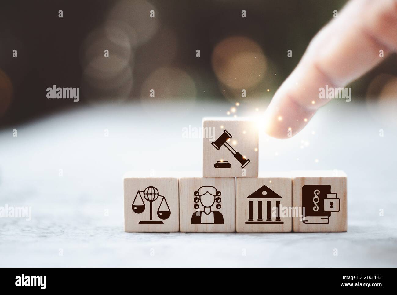 Wooden cube block shape with icon law legal justice. Law business and