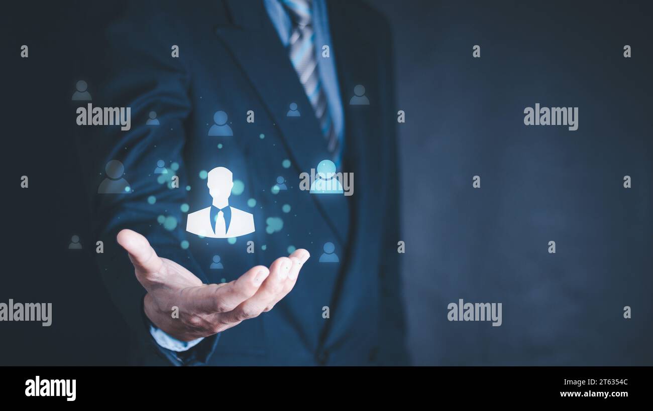 HRM or Human Resource Management, businessman show manager icon which ...