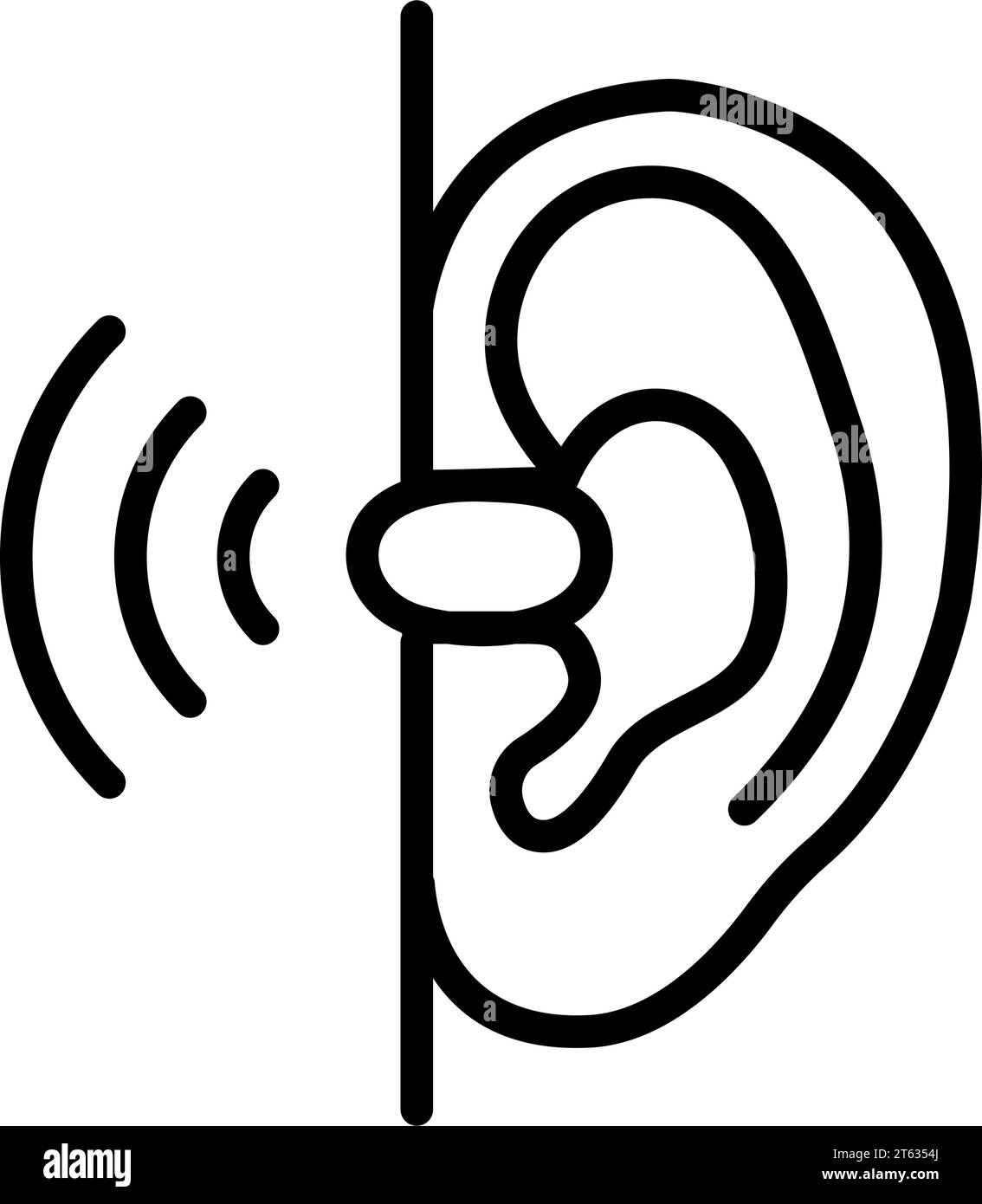 Hearing aid on the ear, outline icon. Hearing aid gadget icon vector