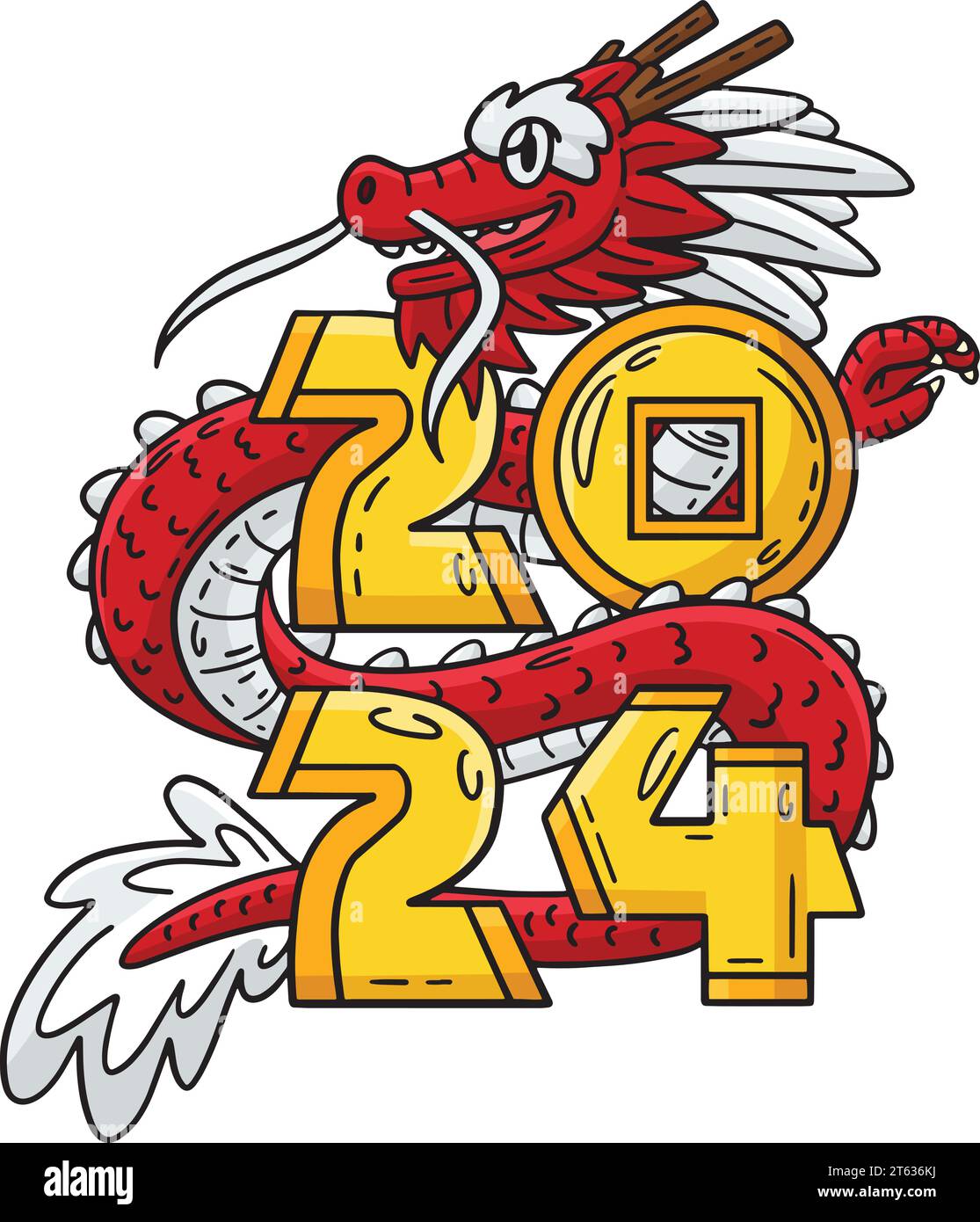 Year of the Dragon 2024 Cartoon Colored Clipart Stock Vector Image