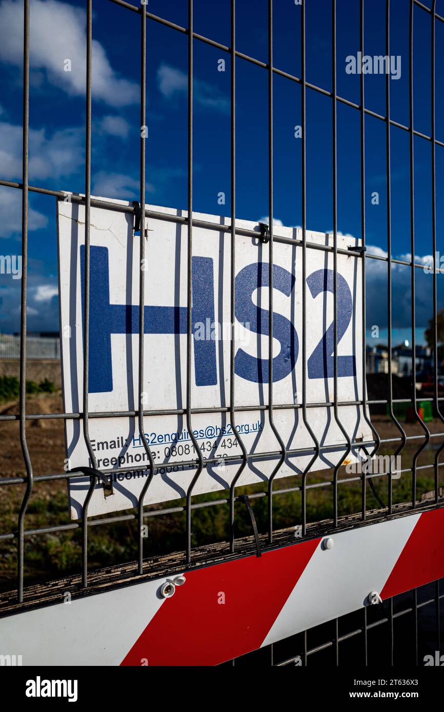 HS2 Construction Site Sign at London's Euston Station. HS2 Sign. HS2