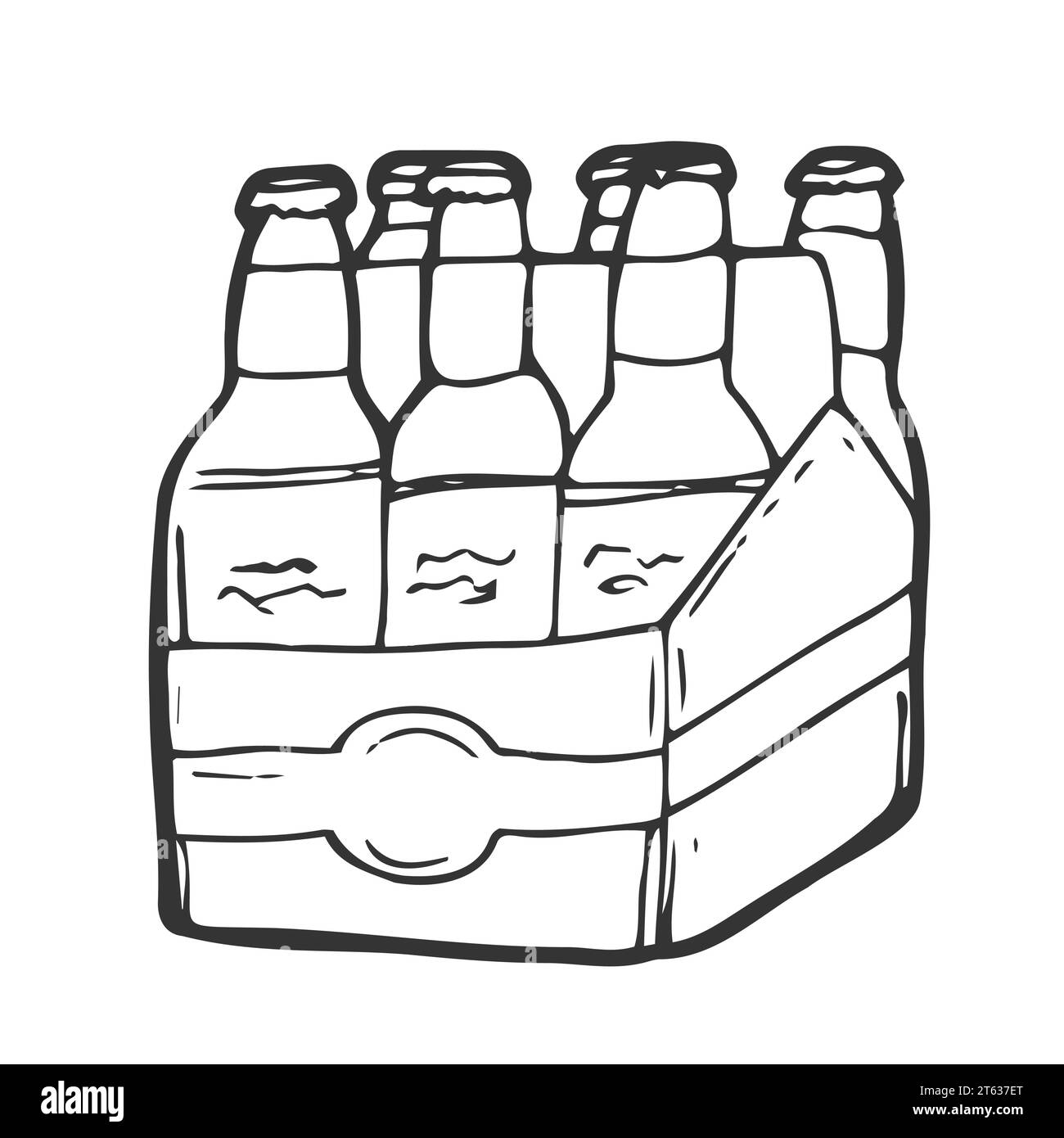 Beer six pack in three boxes. Doodle style Stock Vector