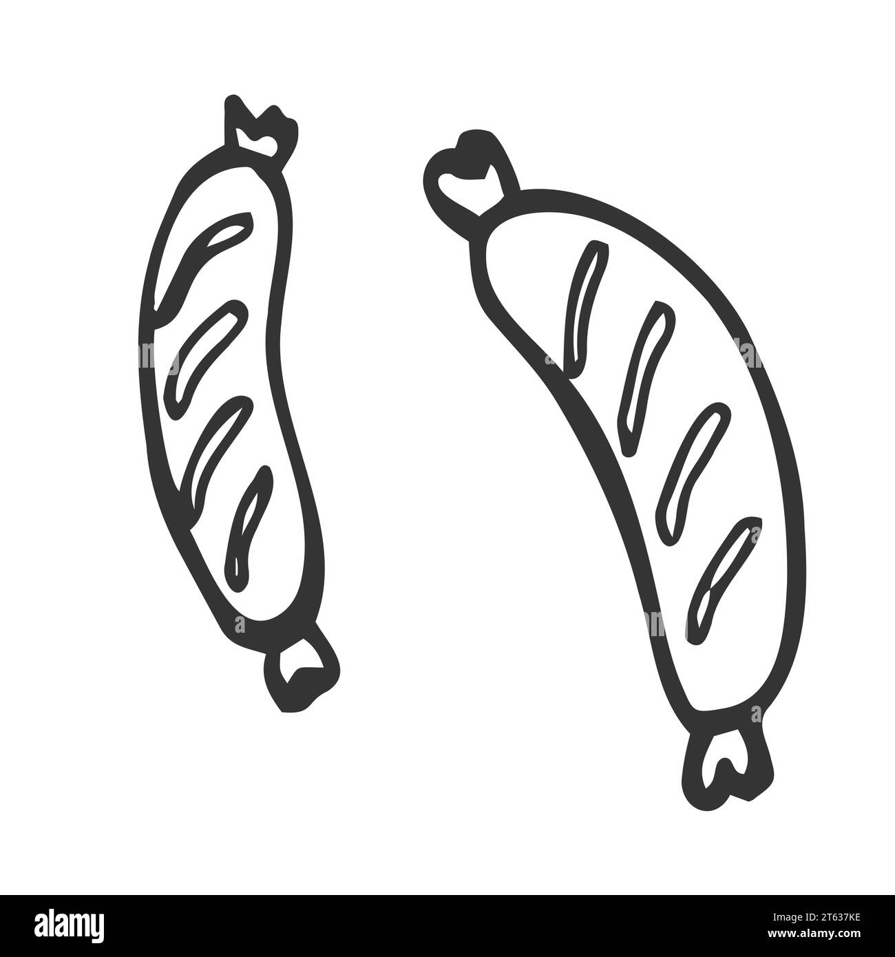 Grilled sausage hand drawn outline doodle icon. Vector sketch