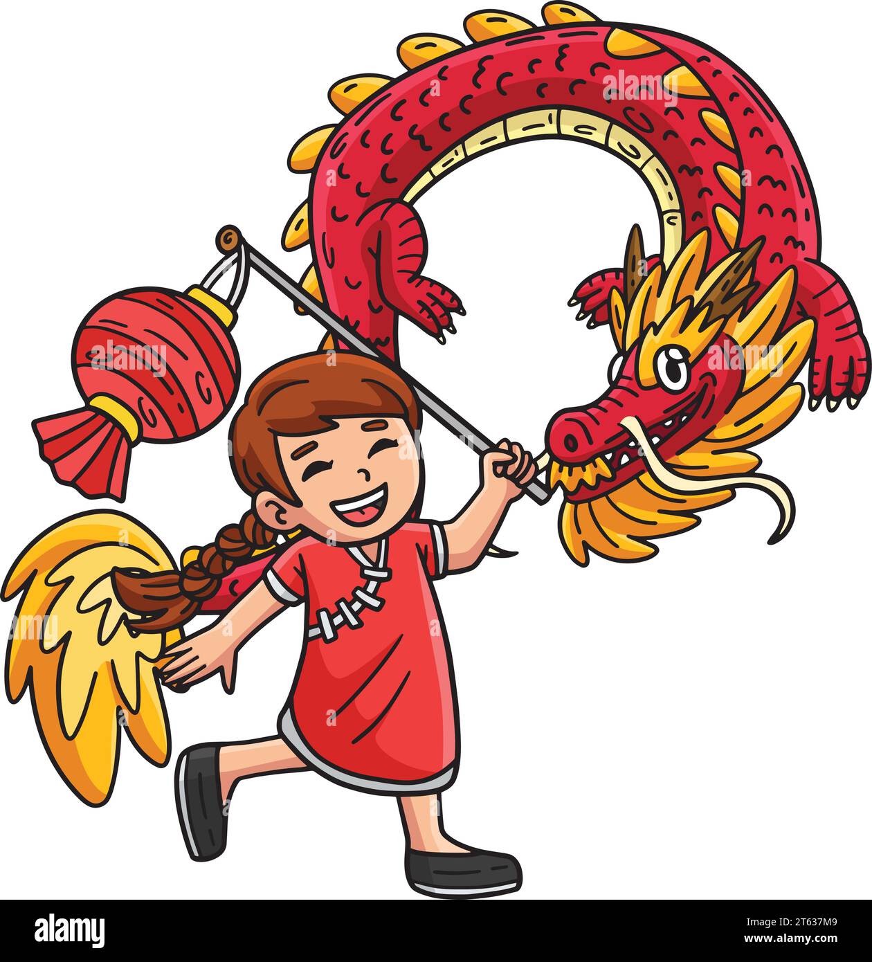 Year of the Dragon Child Holding Lantern Clipart Stock Vector Image ...