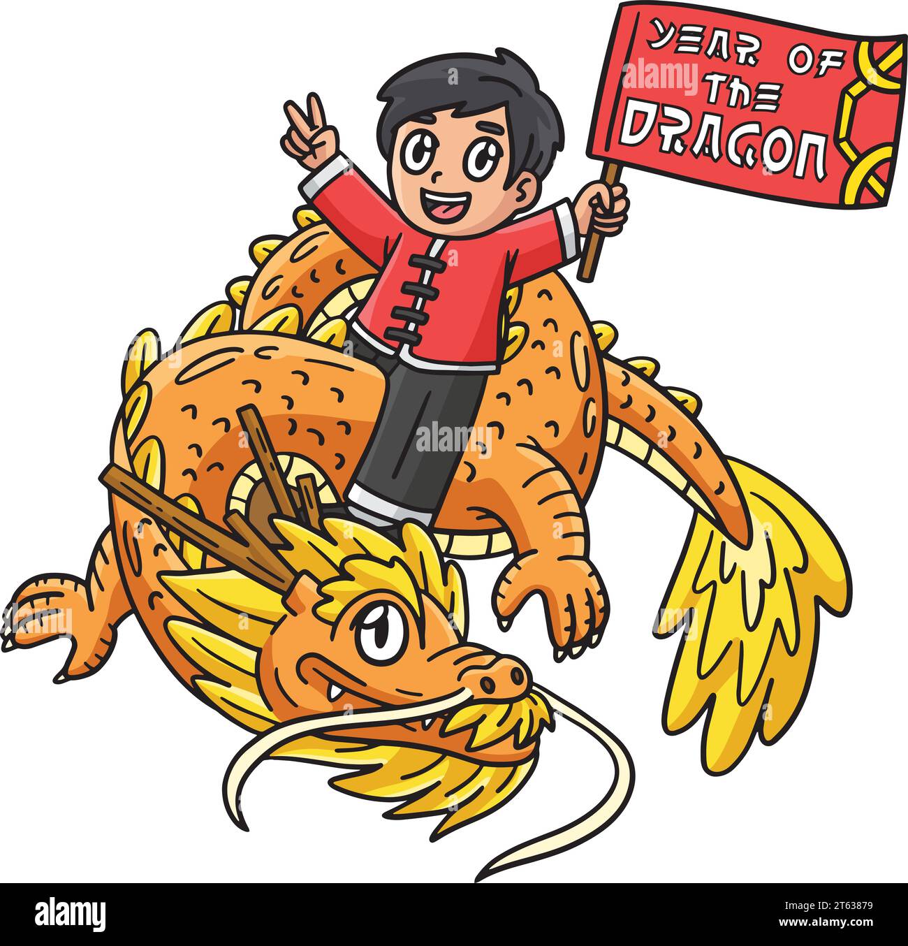 Year of the Dragon Child Riding a Dragon Clipart Stock Vector Image ...