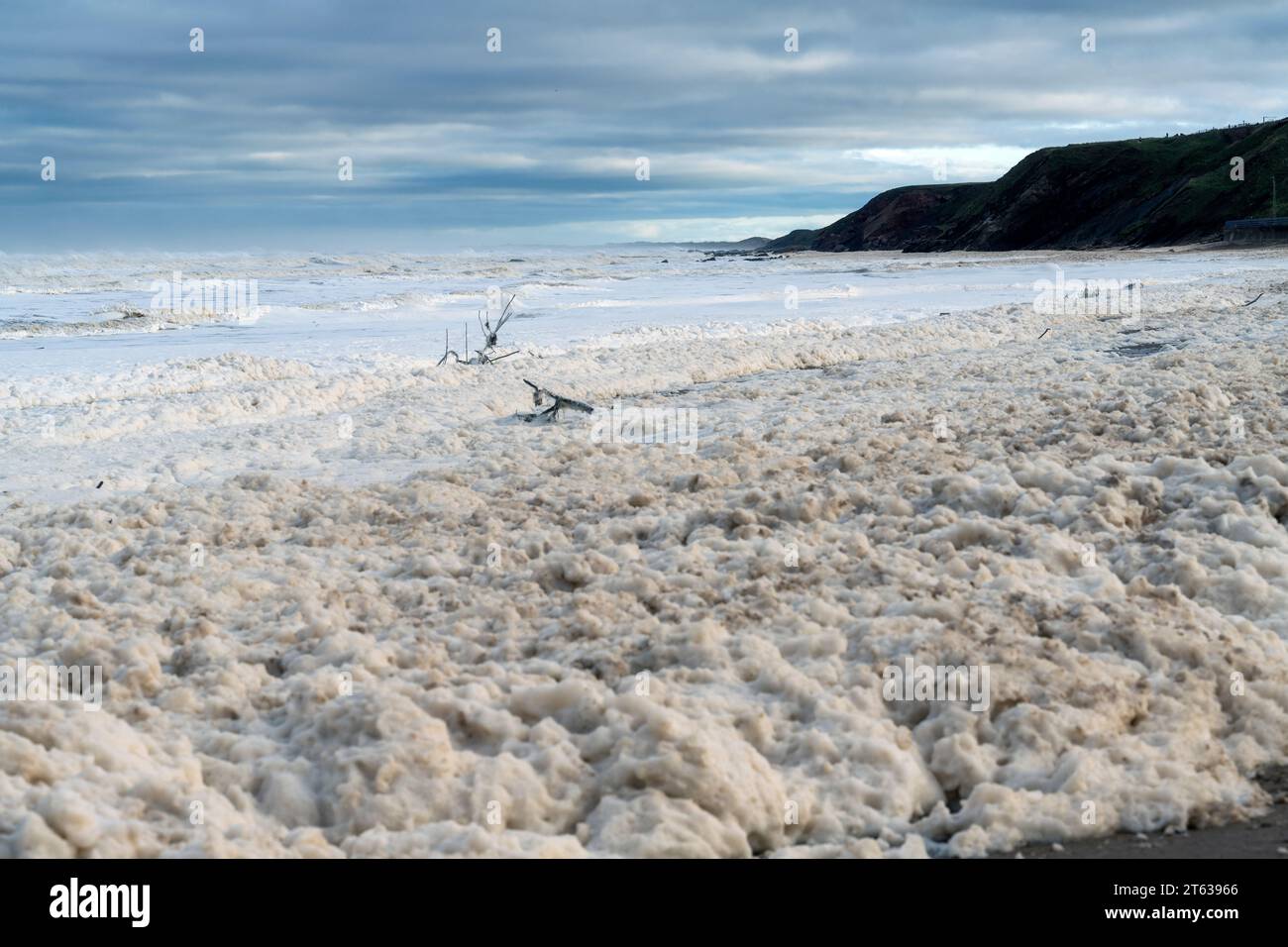 Rough seas due to Storm Babet at Spittal Beach, Spittal, Berwick-upon-Tweed, Northumberland, England, UK. Stock Photo