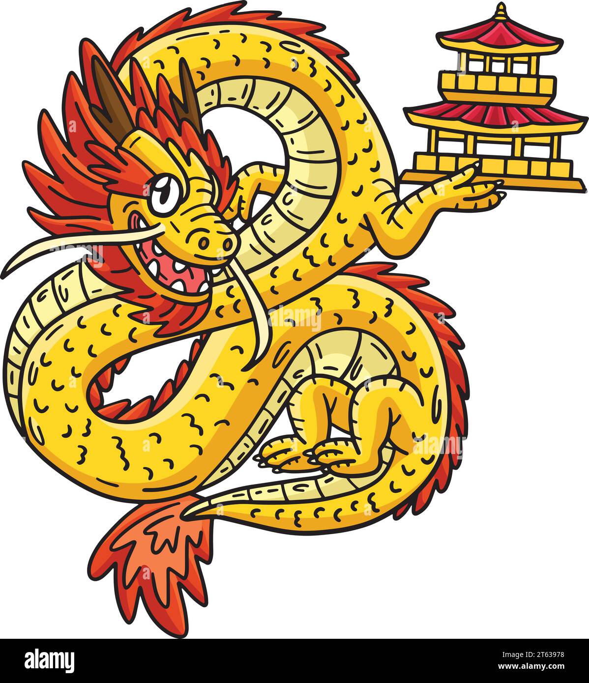 Year of the Dragon Holding a Small Pagoda Clipart Stock Vector Image ...