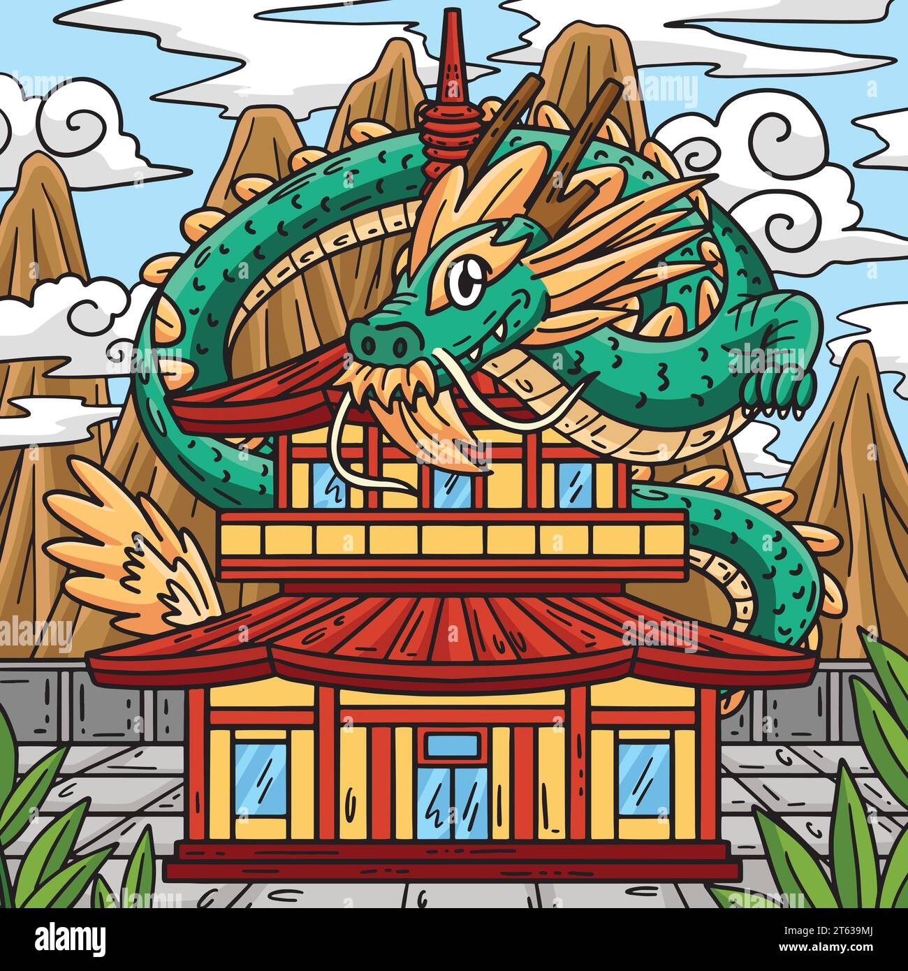 Year of the Dragon with Gold Ingot Colored Cartoon Stock Vector Image ...