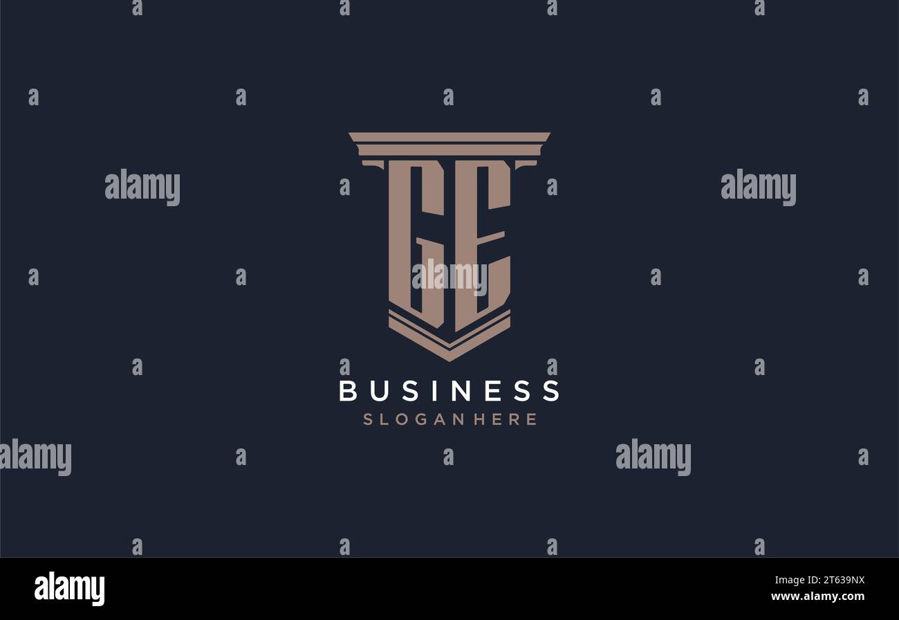 GE initial logo with pillar style, luxury law firm logo design ideas inspiration Stock Vector
