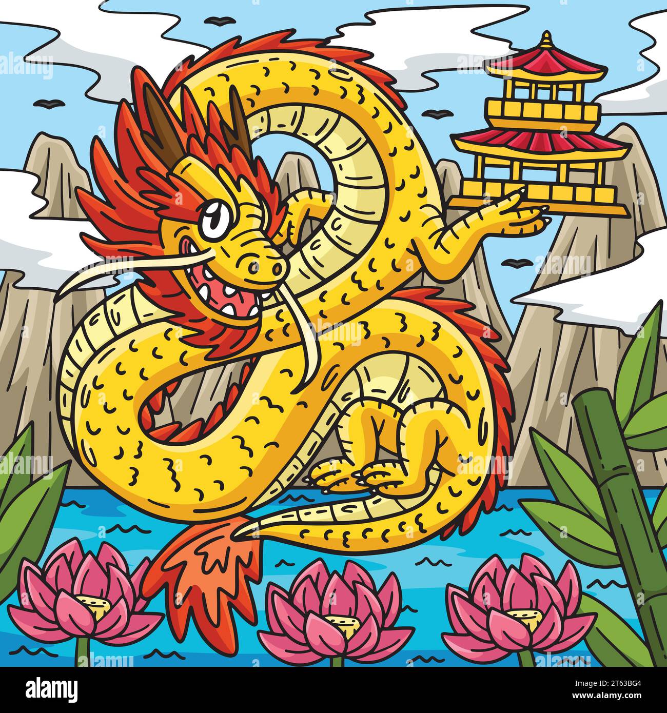 Year of the Dragon with Small Pagoda Colored Stock Vector Image & Art ...