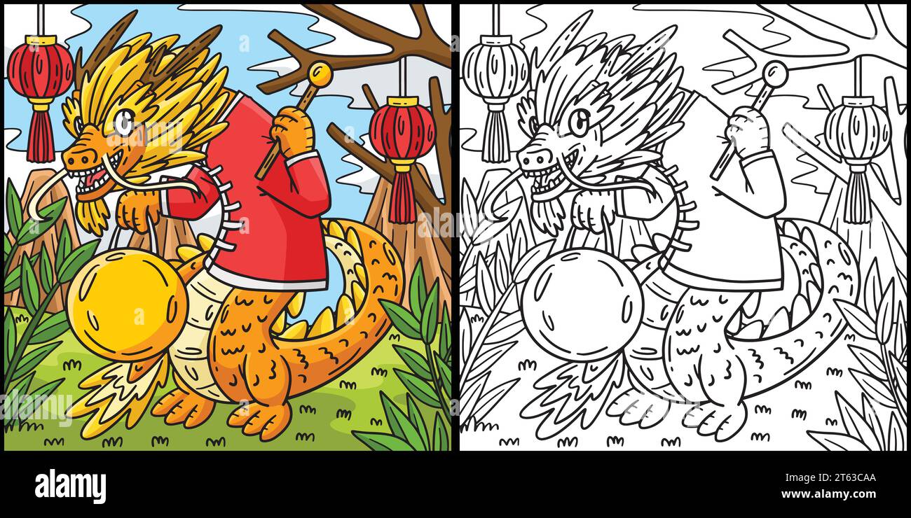 Year of the Dragon Holding Gong Illustration Stock Vector Image & Art ...
