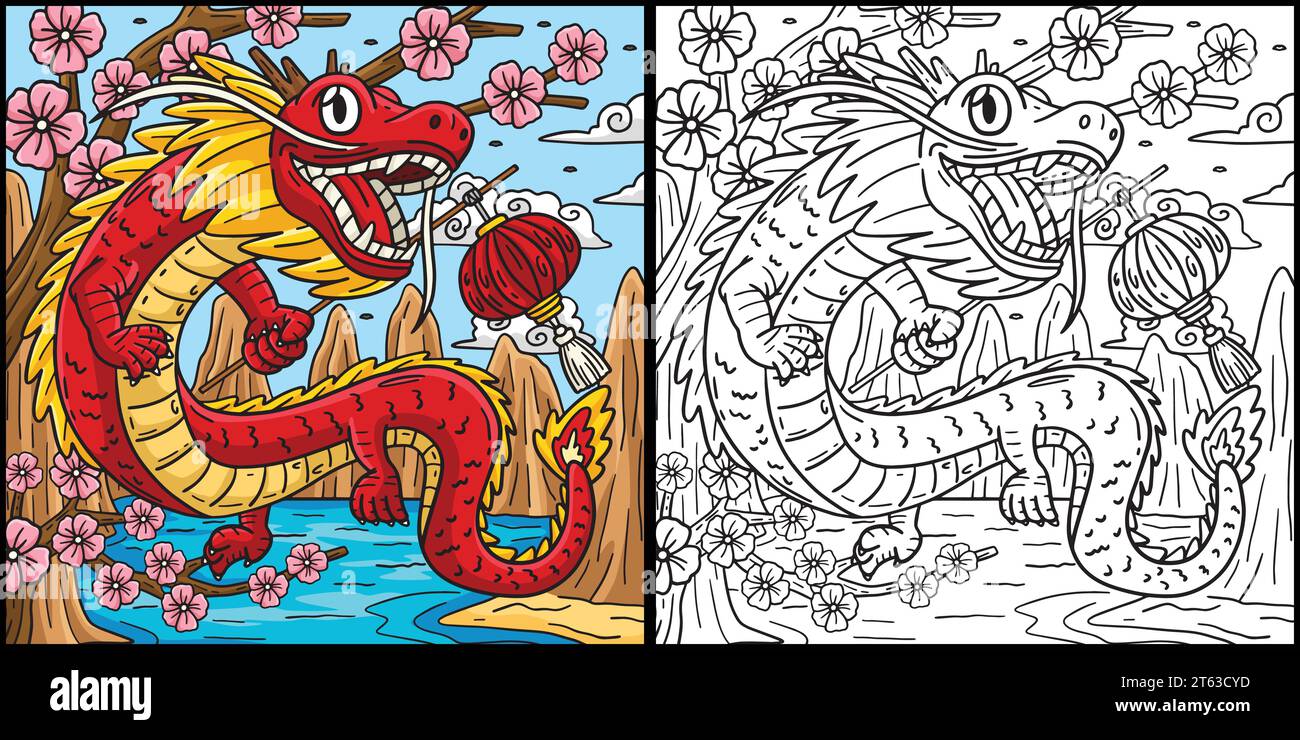 Year of the Dragon Holding Lantern Illustration Stock Vector Image ...