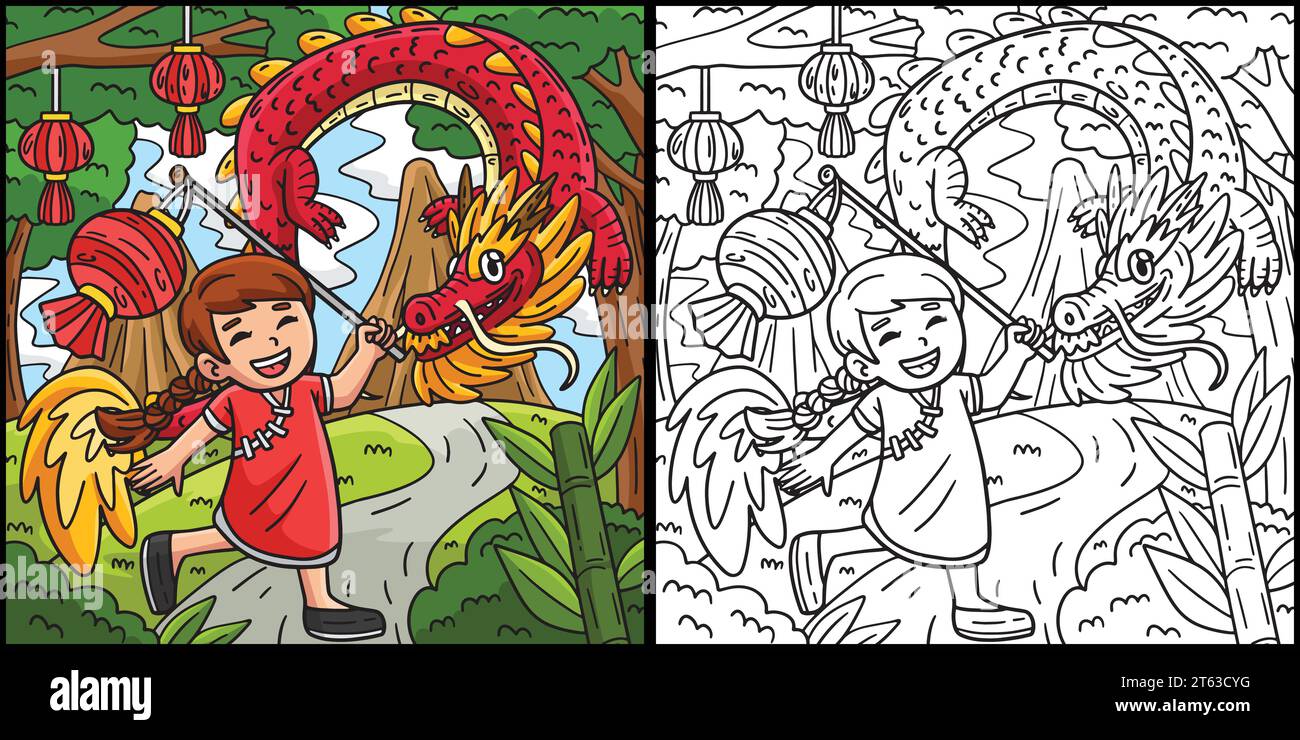 Year of the Dragon Child with Lantern Illustration Stock Vector Image ...