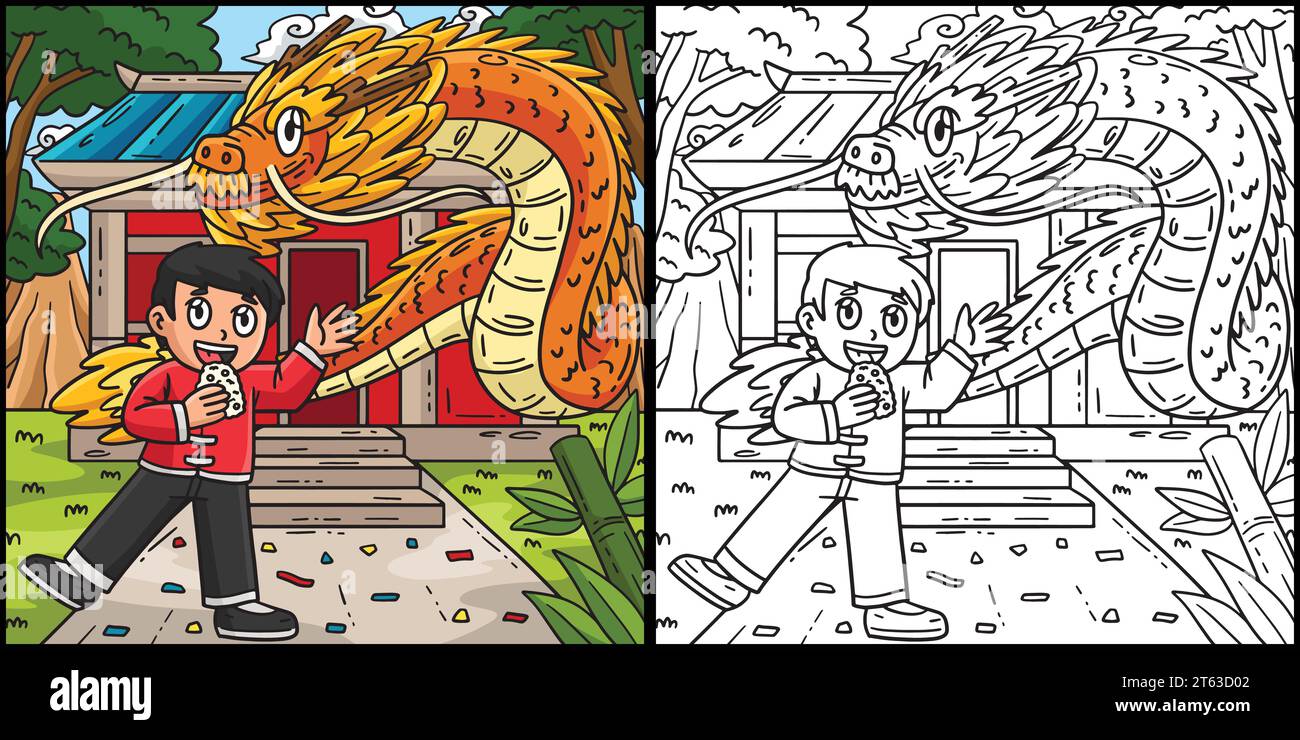 Year of the Dragon Child and Dragon Illustration Stock Vector Image ...