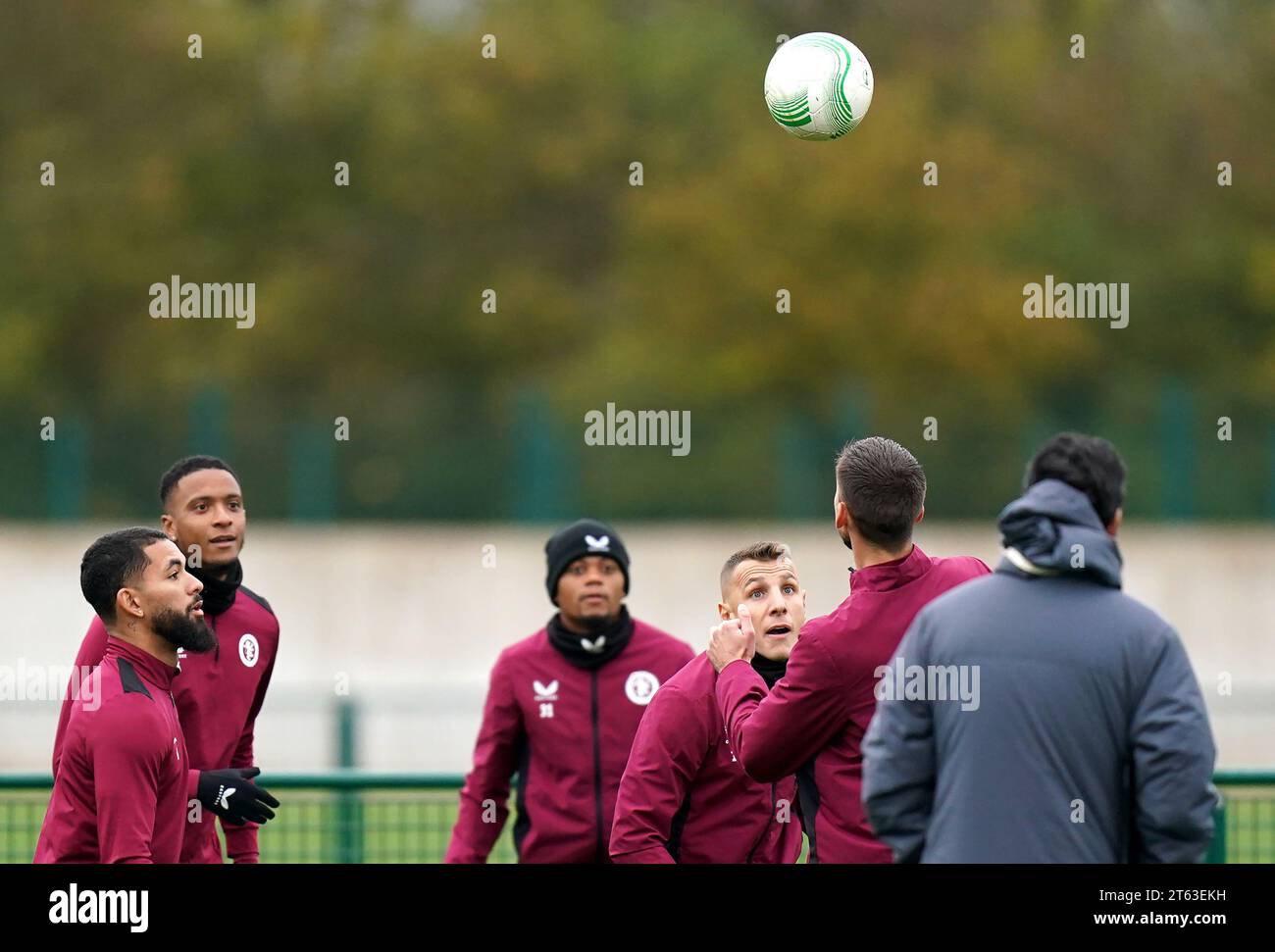 Aston Villa players during a training session at the Bodymoor Heath Training Ground, Birmingham