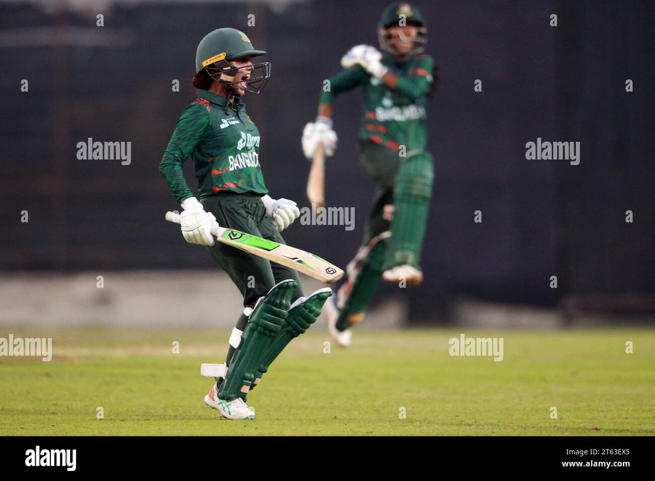 Nigar Sultana Joty celebrates as  Bangladesh women's cricket team clinched the second ODI of the three-match series against Pakistan in a thrilling Su Stock Photo