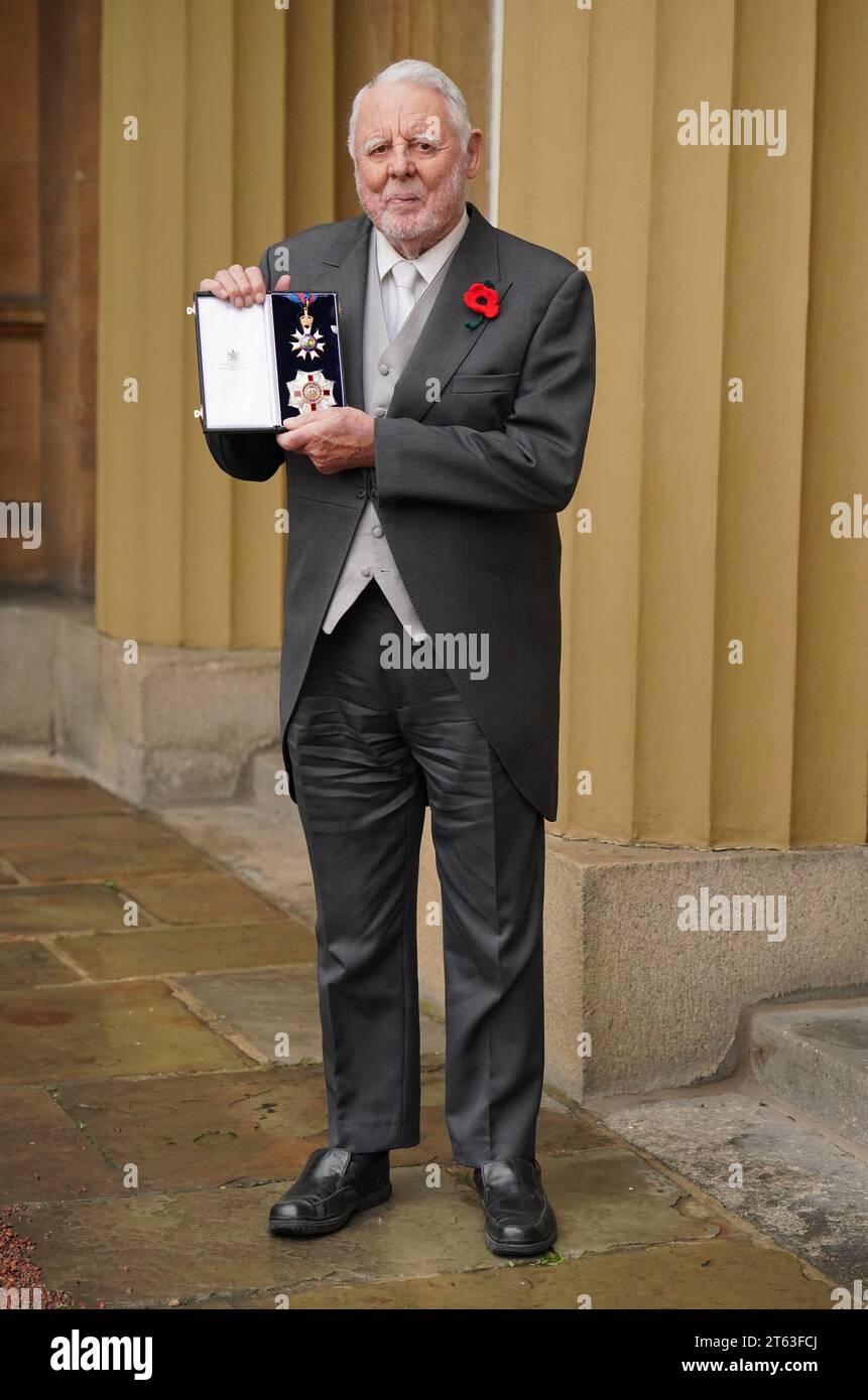 Sir Terry Waite after receiving his Knighthood and being appointed Knight Commander of the Order of St Michael and St George (KCMG) for his services to charity at an investiture ceremony at Buckingham Palace in London. Picture date: Wednesday November 8, 2023. Stock Photo