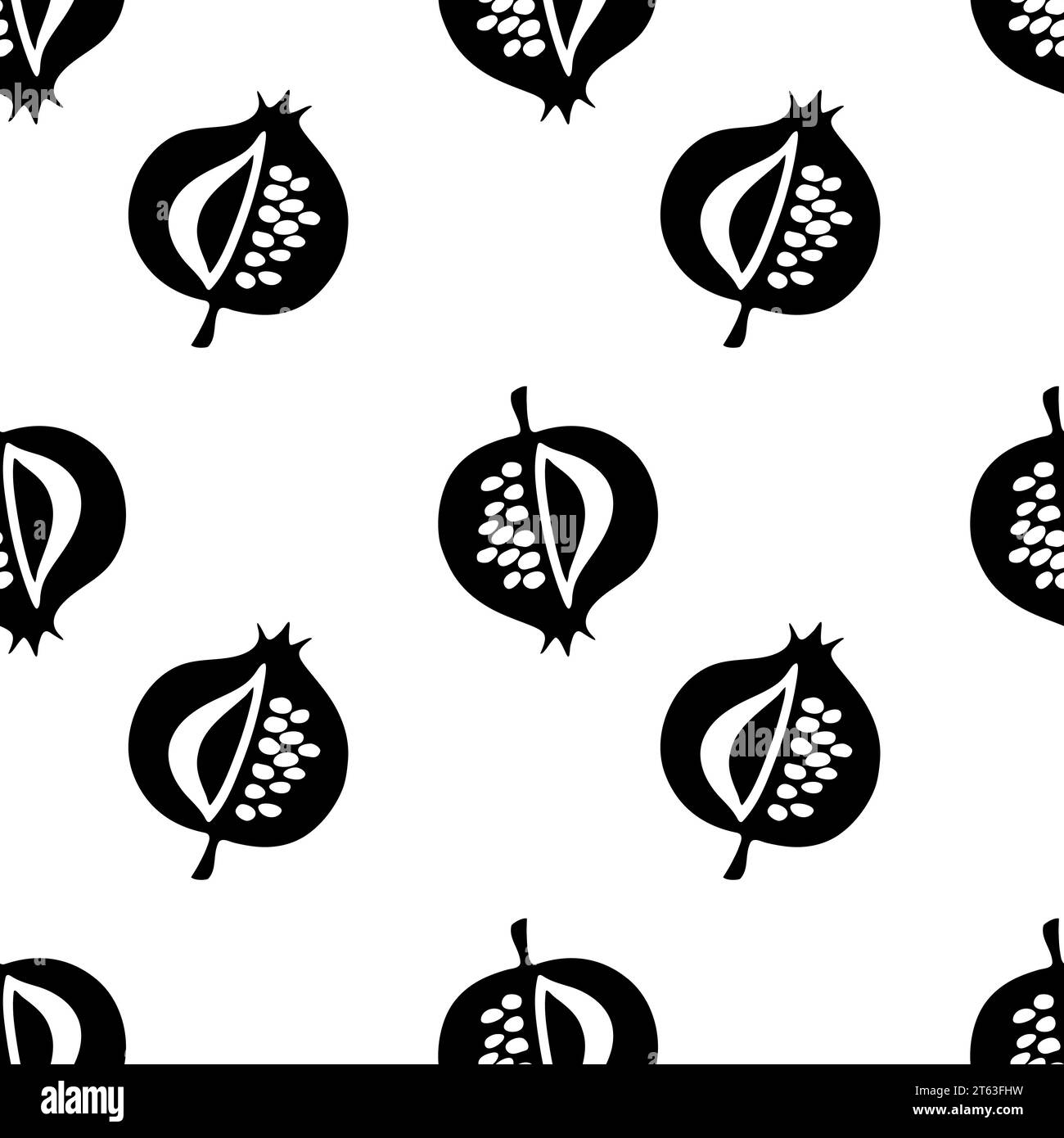 Pomegranate black and white pattern, hand drawn outline doodle. Vector illustration Stock Vector