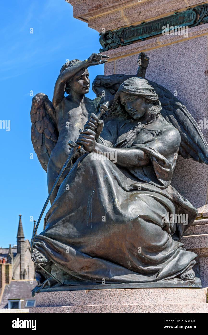 Britannia breaking a sword, a bronze sculpture on the plinth below the