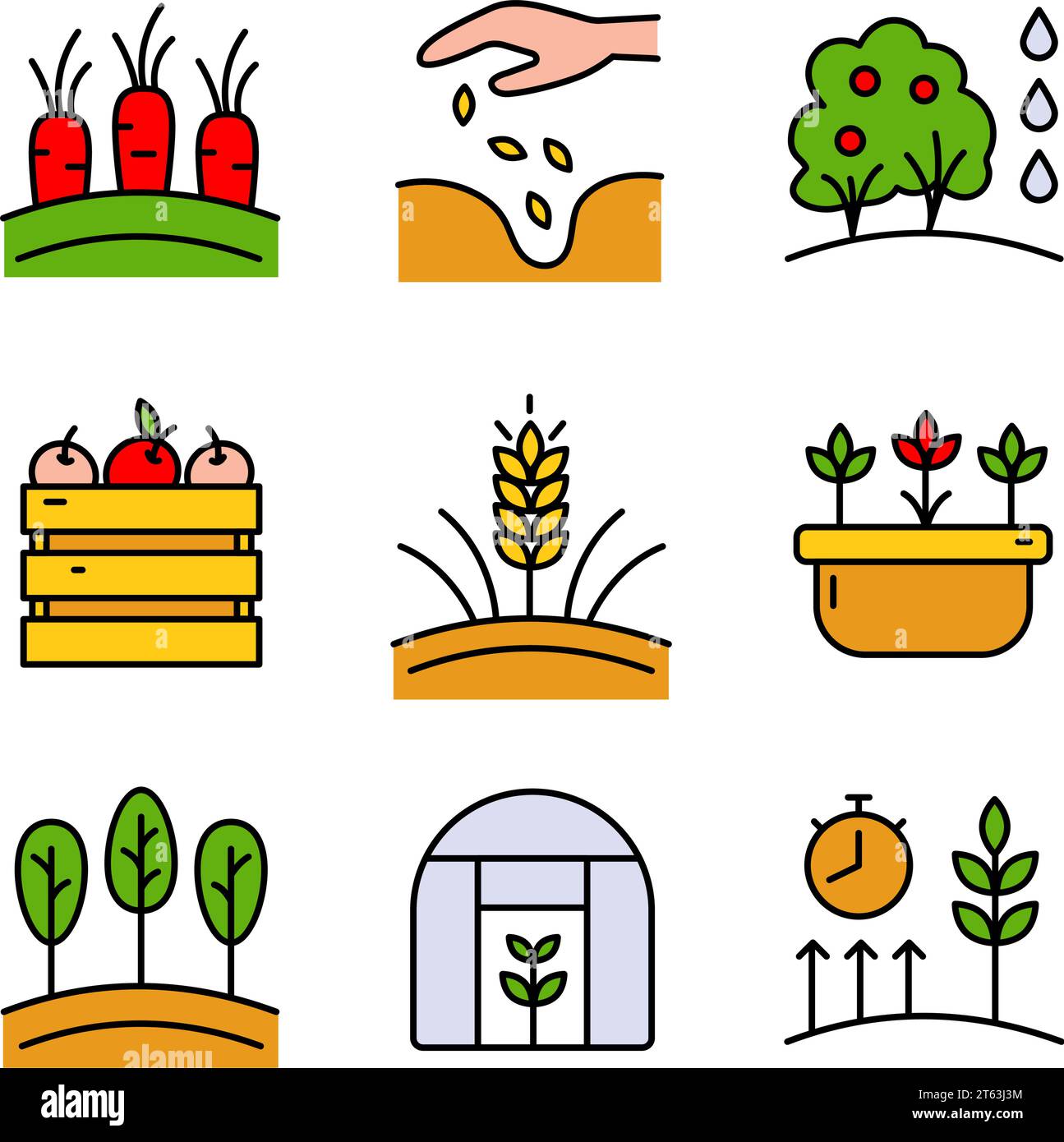 Farmer icons set. Flat collection of farmer vector icons for web design isolated on white background. Symbol, logo illustration. Vector graphics. Stock Vector