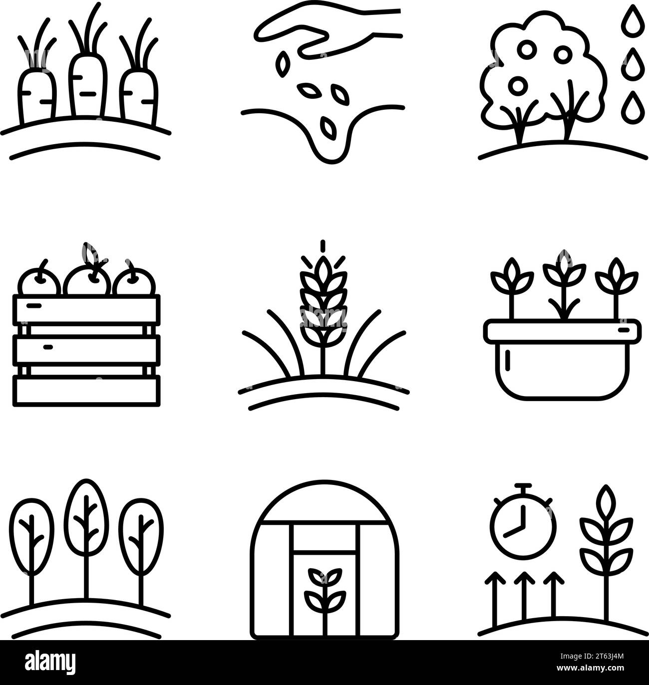 Farmer icons set. Outline set of farmer vector icons for web design isolated on white background. Symbol, logo illustration. Vector graphics. Stock Vector