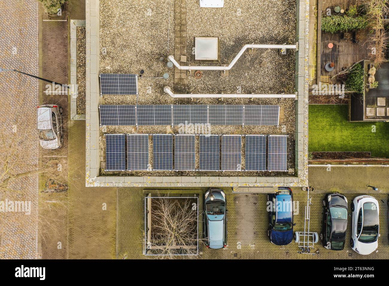 Curated visual reference: Aerial View Of Solar Panels Installed On Apartment Building Rooftop Photo Inspiration