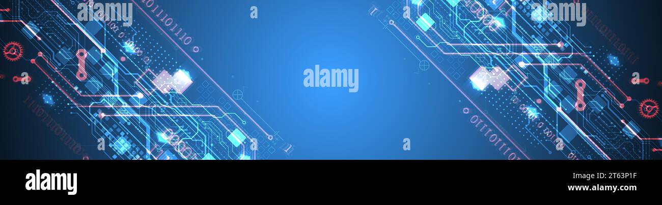 Abstract circuit board on gradient color background. Hand drawn digital ...