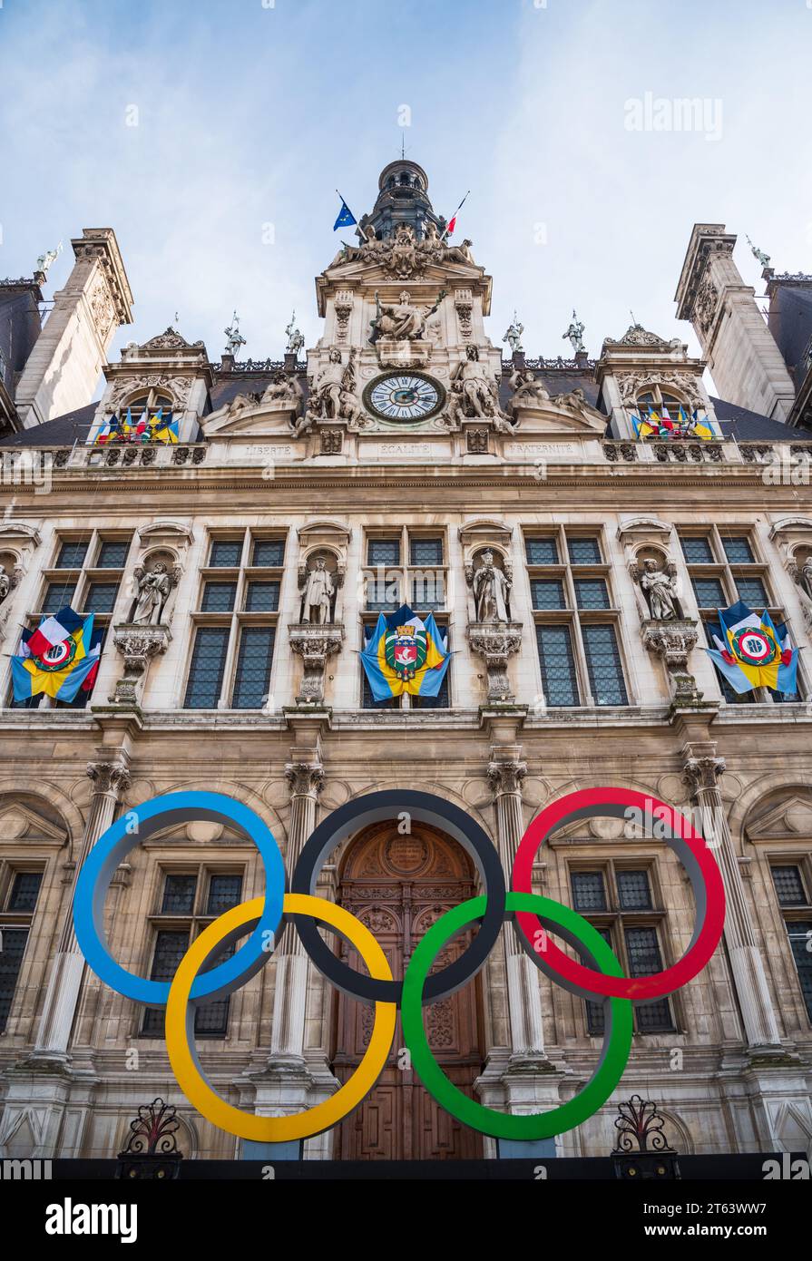 Paris, France. 2025 summer Olympic Games. Olympic rings in front of