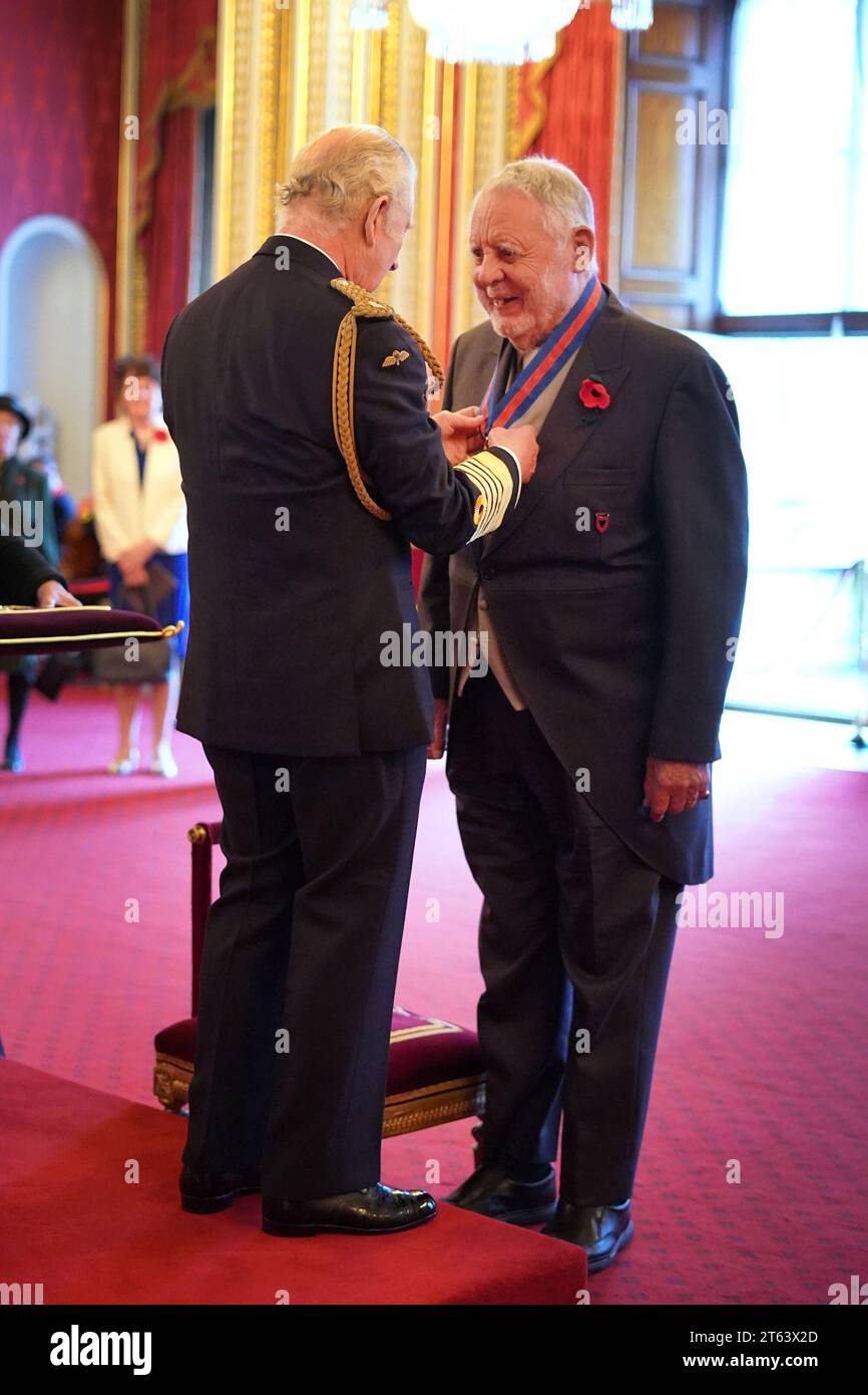 Sir Terence Waite, co-founder and president, Hostage International, is made a Knight Commander of the Order of St Michael and St George by King Charles III at Buckingham Palace, London. The honour recognises services to charity and to humanitarian work. Picture date: Wednesday November 8, 2023. Stock Photo