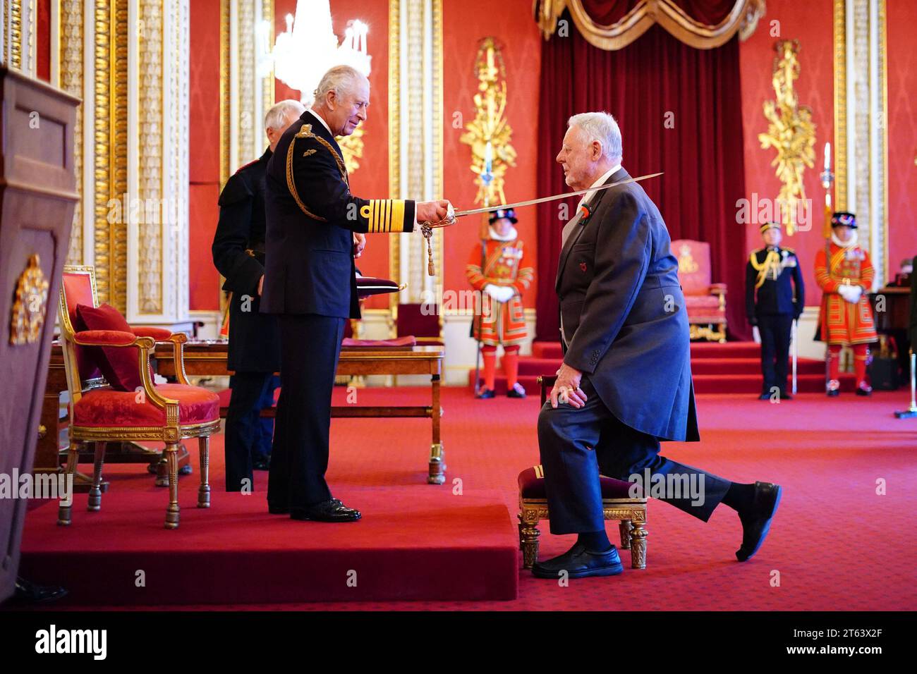Sir Terence Waite, co-founder and president, Hostage International, is made a Knight Commander of the Order of St Michael and St George by King Charles III at Buckingham Palace, London. The honour recognises services to charity and to humanitarian work. Picture date: Wednesday November 8, 2023. Stock Photo