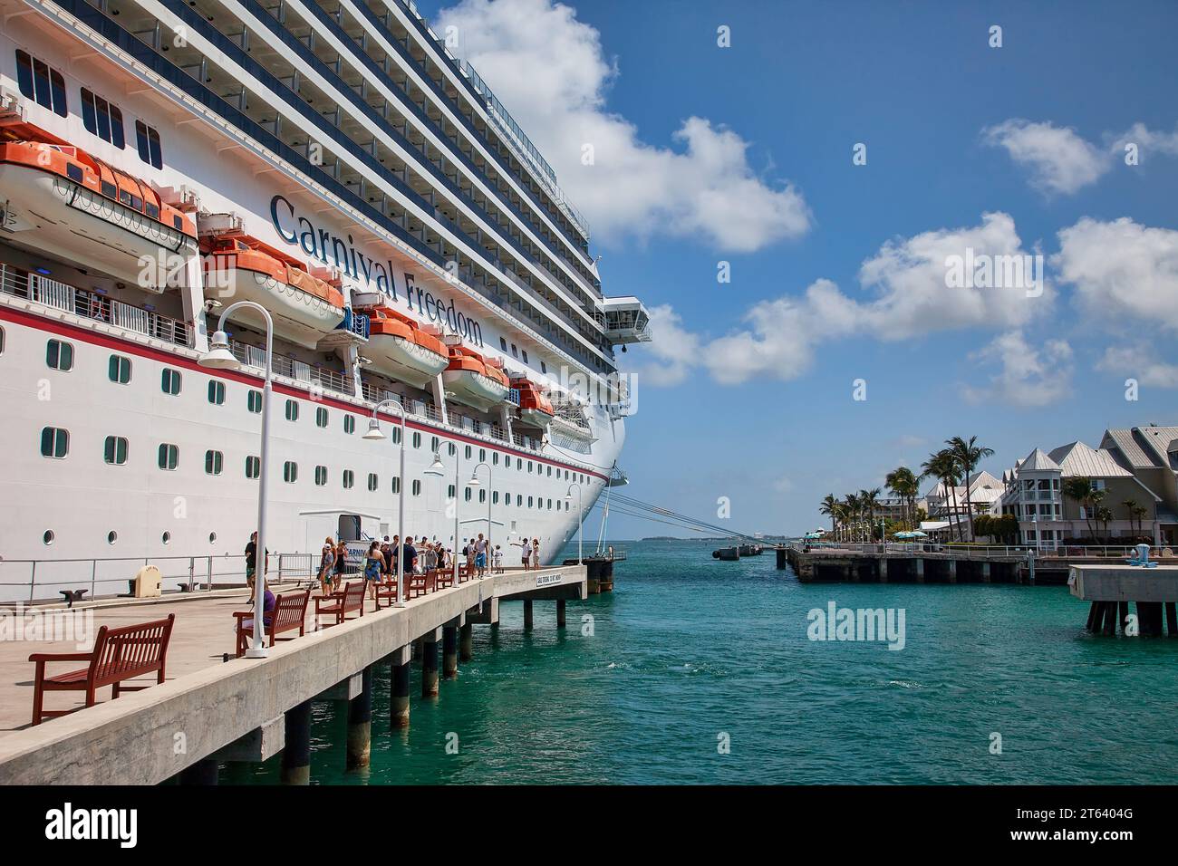 Key West, Florida - July 11, 2011:  The Carnival Freedom Cruise Ship anchored in port in Key West, Florida. Stock Photo