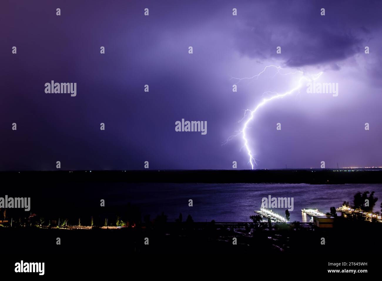 A night storm over the Volga River. Russia Stock Photo
