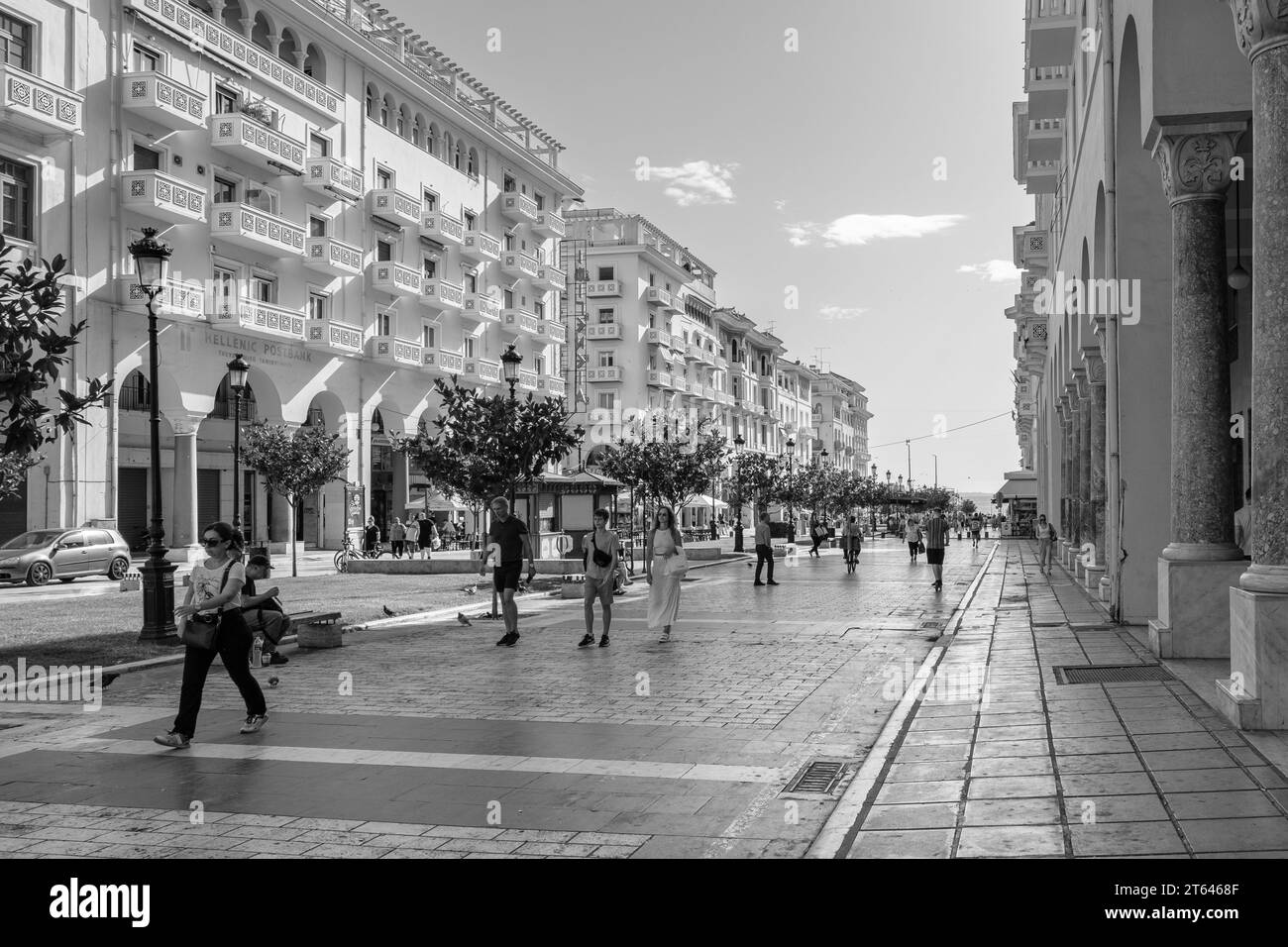 Thessaloniki, Greece - September 22, 2023 : Panoramic view of the popular main city square of Thessaloniki Greece, the Aristotelous Square Stock Photo
