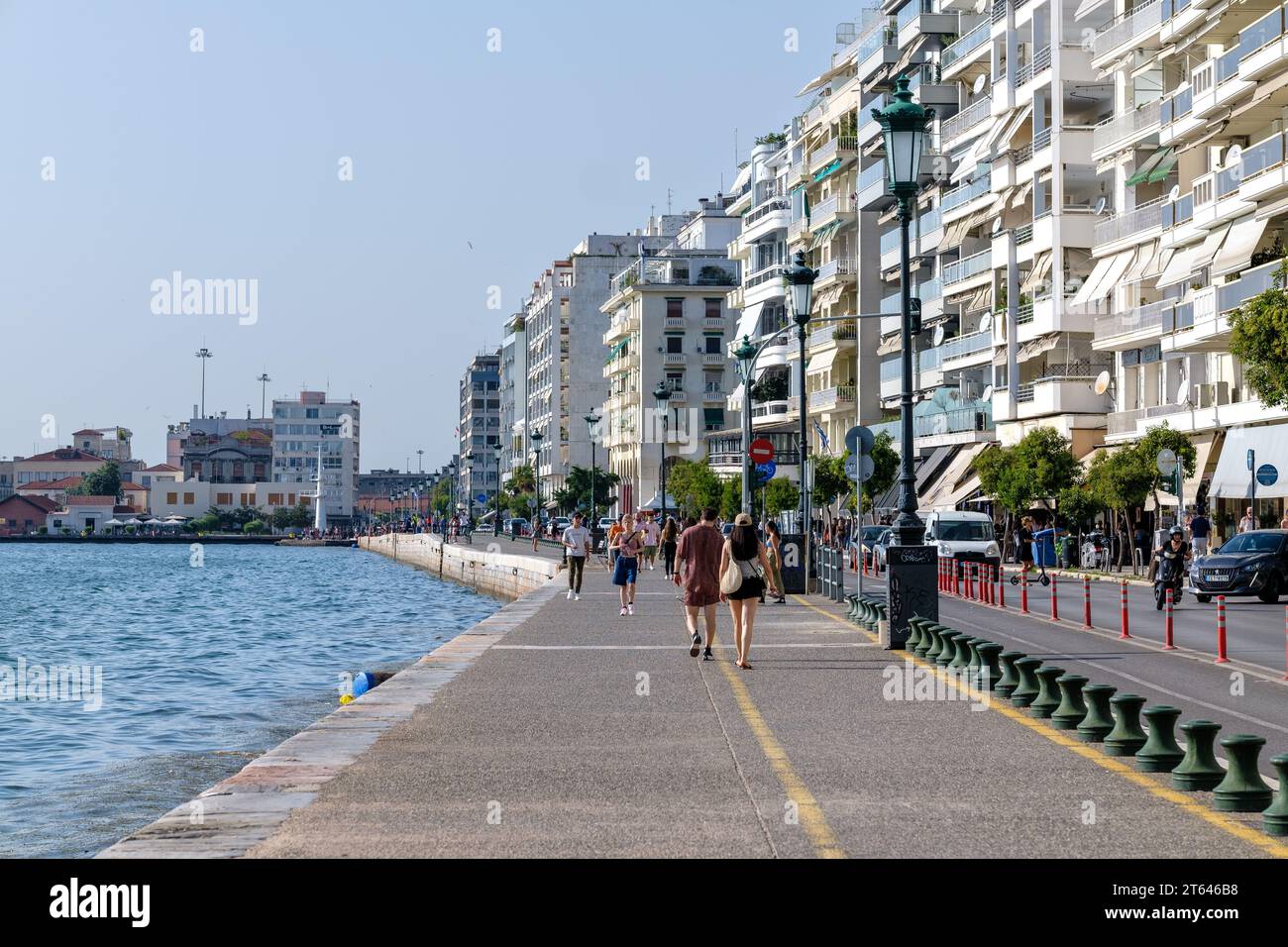 Thessaloniki, Greece - September 22, 2023 : View of the famous paralia, the beach promenade next to the sea in Thessaloniki Greece Stock Photo