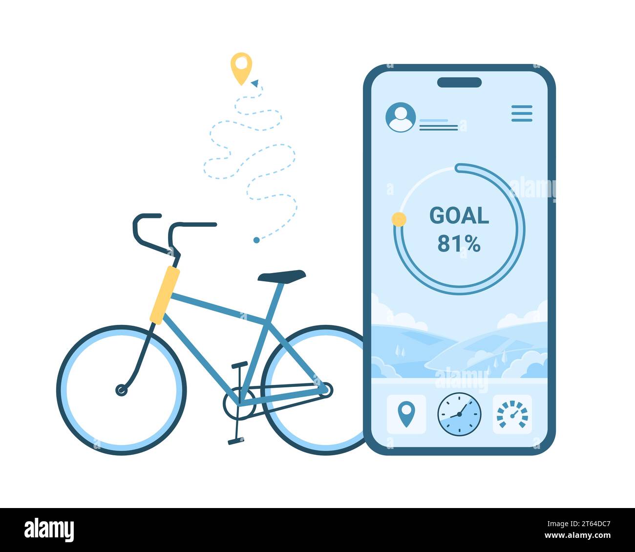 Mobile app for cycling vector illustration. Cartoon isolated bicycle