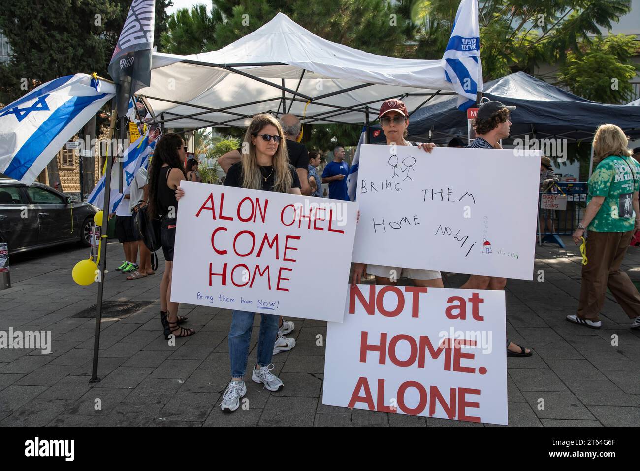 A demonstration in central Tel Aviv, Israel, October 28, 2023, for the release of persons kidnapped by the terrorist organization Hamas on October 7, Stock Photo
