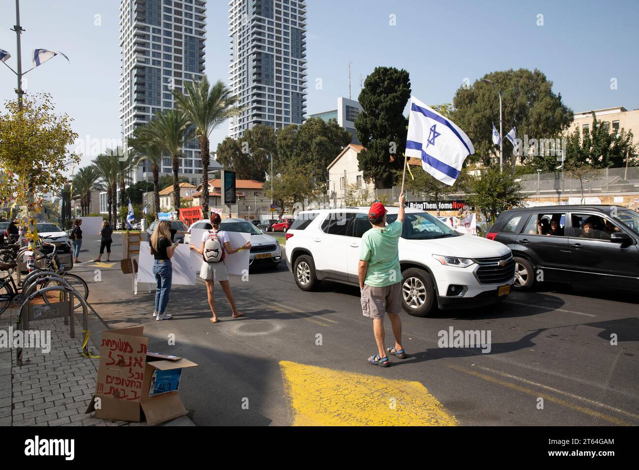 A demonstration in central Tel Aviv, Israel, October 28, 2023, for the release of persons kidnapped by the terrorist organization Hamas on October 7, Stock Photo