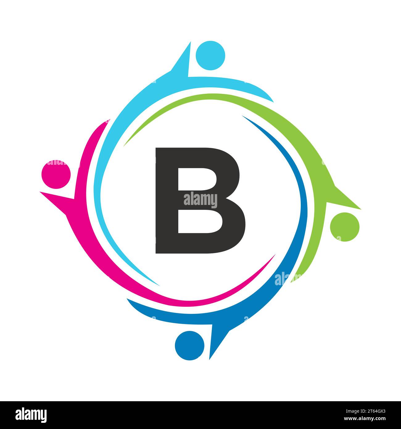 Letter B Teamwork Logo Unite Symbol. Charity Sign Community Health Care Union Logotype Stock Vector
