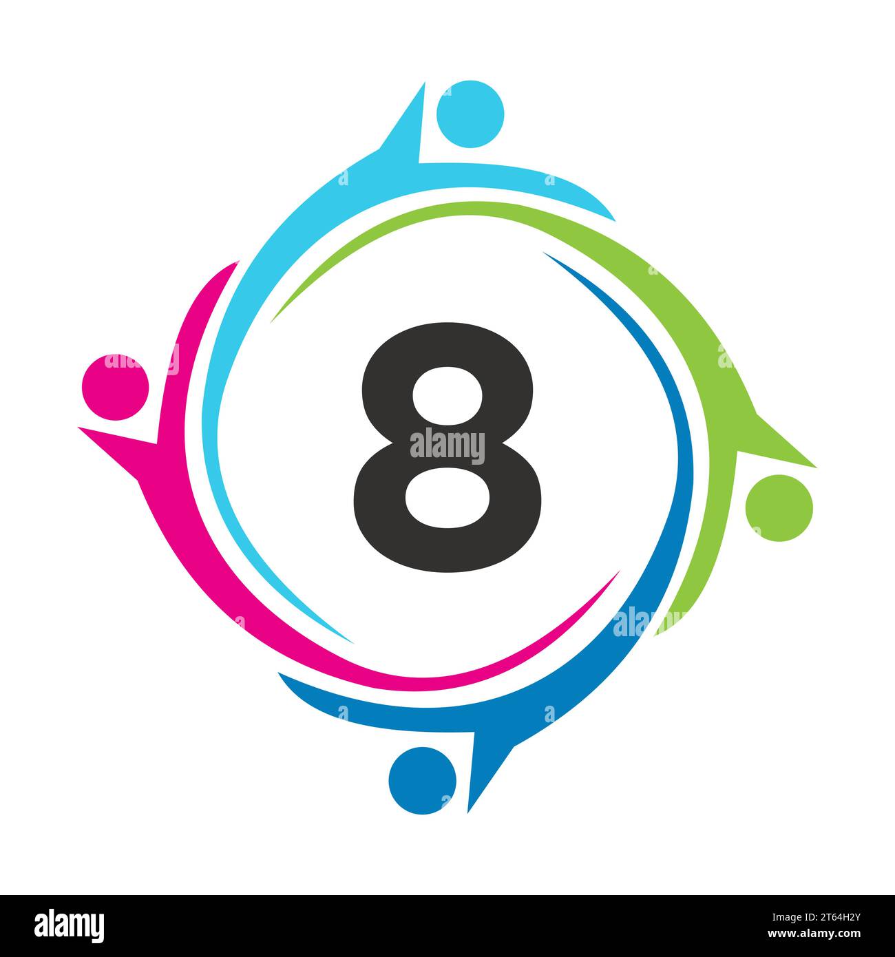 Letter 8 Teamwork Logo Unite Symbol. Charity Sign Community Health Care Union Logotype Stock Vector