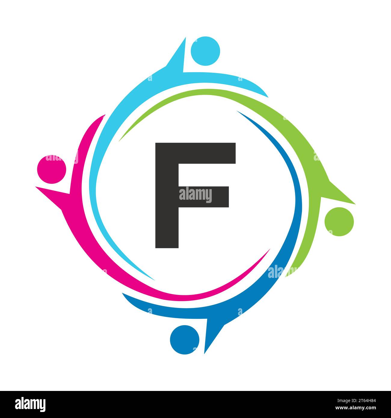 Letter F Teamwork Logo Unite Symbol. Charity Sign Community Health Care Union Logotype Stock Vector