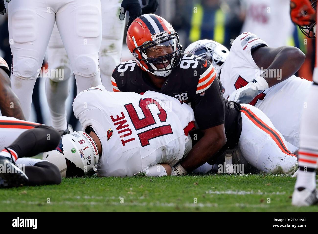 Cleveland browns defensive end myles garrett tackles arizona cardinals quarterback clayton tune during an nfl football game s Cleveland browns defensive end myles garrett tackles arizona cardinals quarterback clayton tune during an nfl football game s