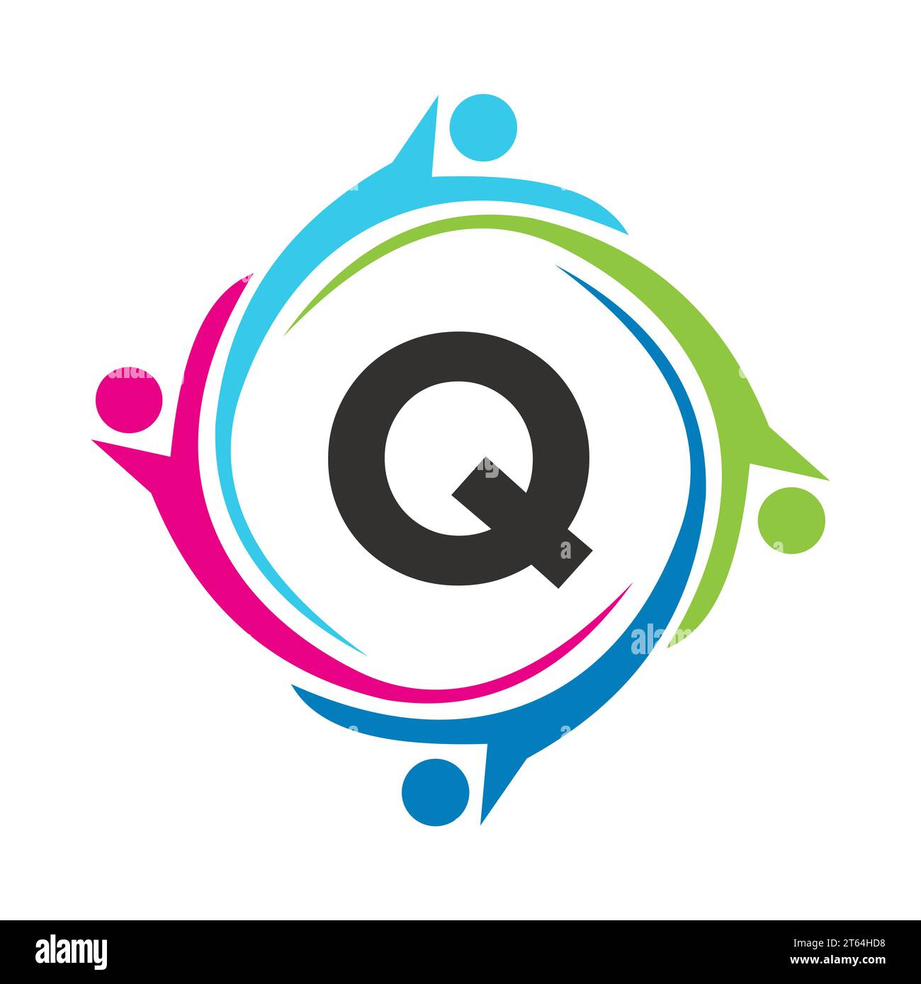 Letter Q Teamwork Logo Unite Symbol. Charity Sign Community Health Care