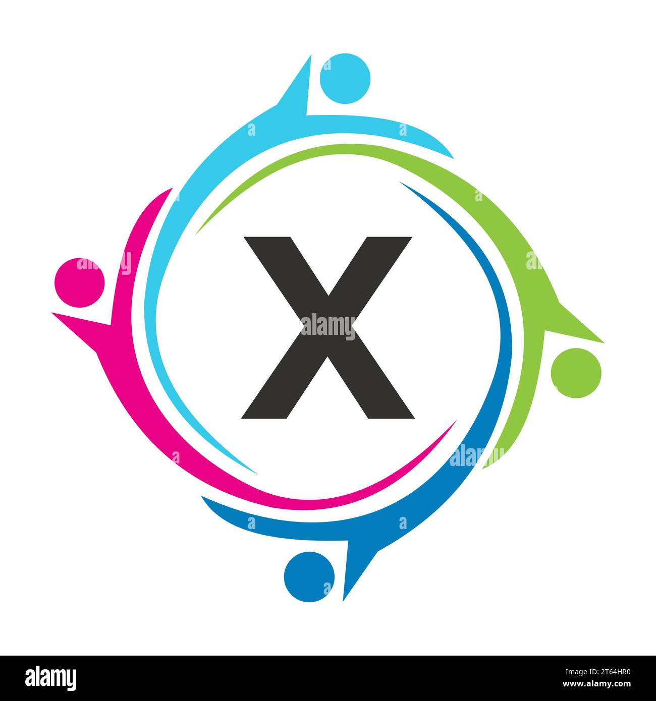 Letter X Teamwork Logo Unite Symbol. Charity Sign Community Health Care Union Logotype Stock Vector