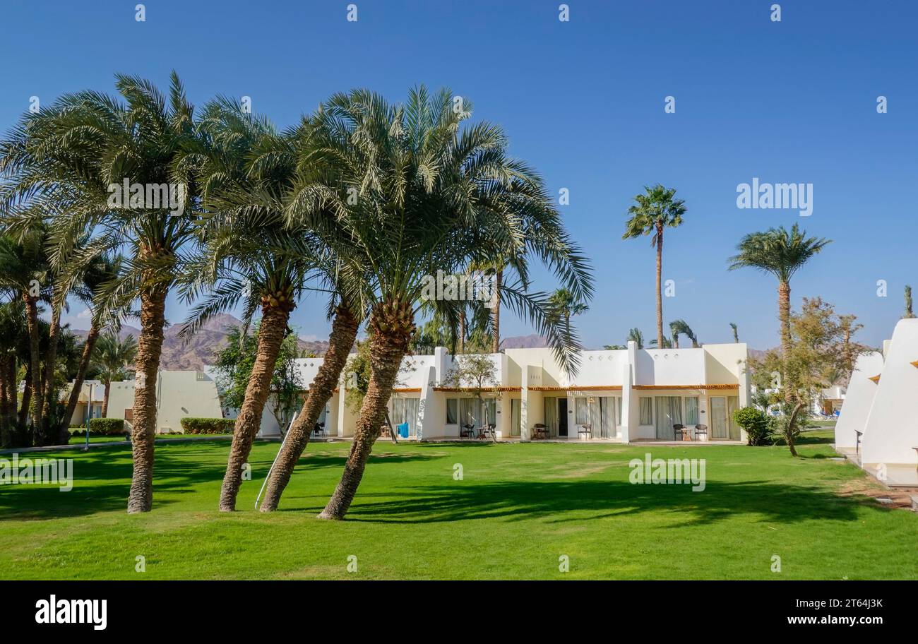Hotelzimmer, Palmen, Hotelanlage, South Dahab, Sinai, Ägypten Stock Photo