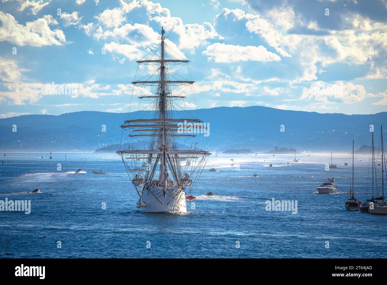Historic sailboat in Oslofjord summer view, Oslo archipelago, capital of Norway Stock Photo
