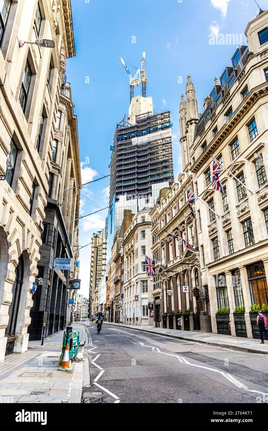 View down Cornhill and the One Leadenhall tower under construction, Square Mile, City of London, England Stock Photo