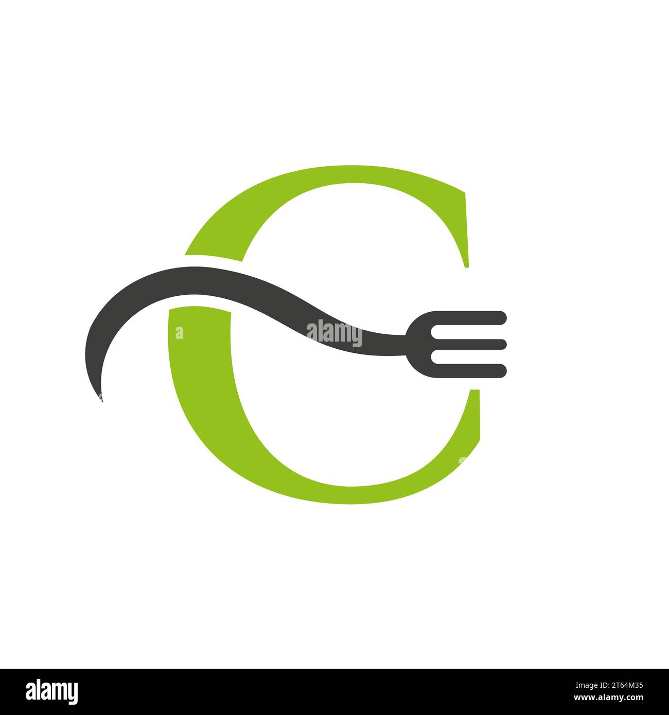 Letter C Restaurant Logo Concept With Fork Vector Template Stock Vector